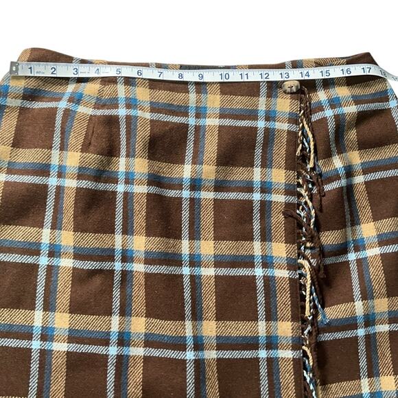 Sag Harbor Brown Plaid Wool Blend Wrap Skirt Size 18 Lined Vintage Fall Winter - Picture 6 of 10